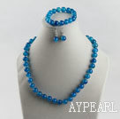 10mm bleu agate collier bracelet boucles d'oreilles à boule