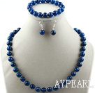 10mm faceted blue agate ball necklace bracelet earrings set