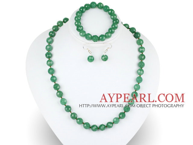 10mm faceted aventurine ball necklace bracelet earrings set