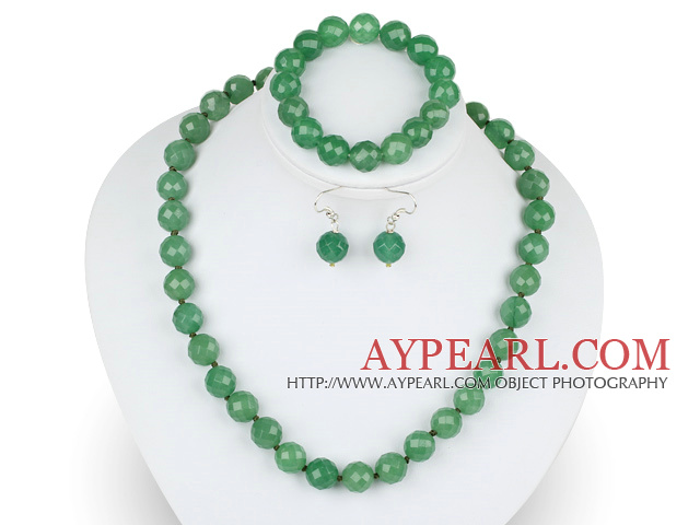 12mm faceted aventurine ball necklace bracelet earrings set