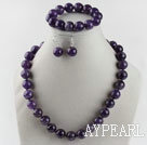 14mm natürliche Amethyst Kugel Halskette Armband Ohrringe Set