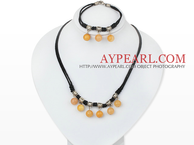 gorgeous 10mm yellow jade necklace bracelet set with extendable chain