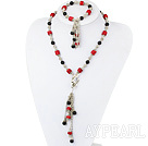bijoux anciens noir agate corail bracelet collier rouge mis en