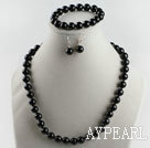 10mm black agate ball necklace bracelet earrings set