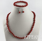 8mm red agate ball necklace bracelet earrings set