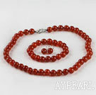 10mm red agate ball necklace bracelet earrings set