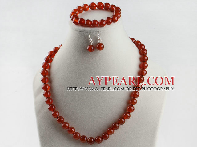 10mm rouge agate collier bracelet boucles d'oreilles à boule