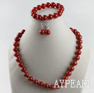 12mm red agate ball necklace bracelet earrings set