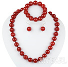 14mm red agate ball necklace bracelet earrings set