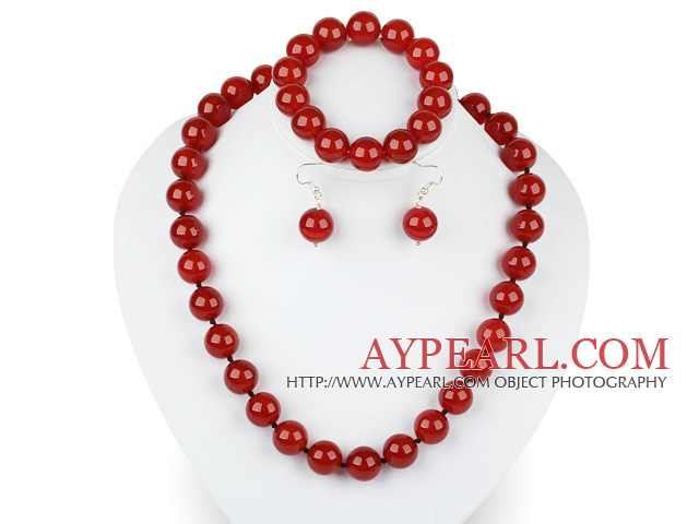 14mm rouge agate collier bracelet boucles d'oreilles à boule