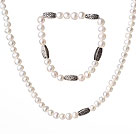 Fancy Elegant Style 6-7mm Single Strand White Freshwater Pearl Jewelry Set (Necklace with Matched Bracelet)