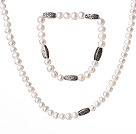 Fancy elegant stil 6-7mm Single Strand Vit Sötvatten Pearl smycken set (Halsband med matchade Armband)