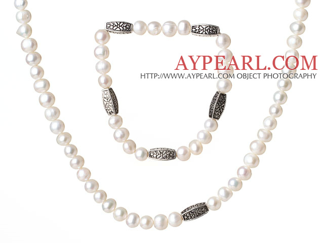 Fancy Elegant Style 6-7mm Single Strand Valkoinen makeanveden helmen korusetti (kaulakoru Hyväksytty rannekoru)