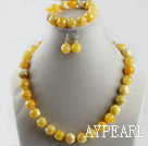 14mm rafale modèle couleur jaune agate collier bracelet boucles d'oreilles à boule