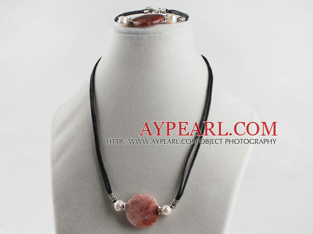 White Pearl und roten Streifen Stein Halskette mit ausziehbarer Kette