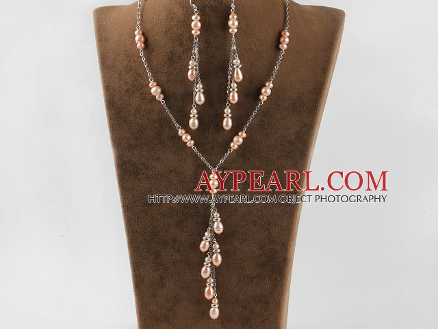 設定6〜8ミリメートル天然のピンクの真珠のネックレスのイヤリング