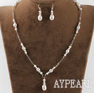  white pearl and clear crystal necklace earrings set