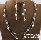 2 strands 8--9mm white pearl bridal necklace earrings set