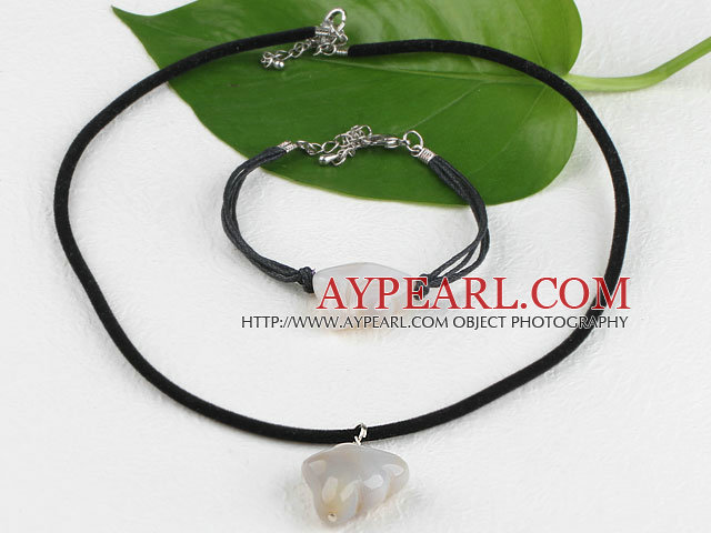 lovely grey agate necklace bracelet set with extendable chain