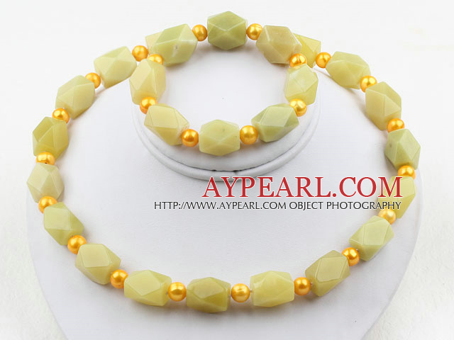 Окрашенная желтой жемчужины пресной воды и лимонного Aniseed Set Jade (ожерелье и браслет согласованный)