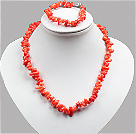 Special Design Popular Orange Coral Chips Jewelry Set (Necklace And Bracelet)