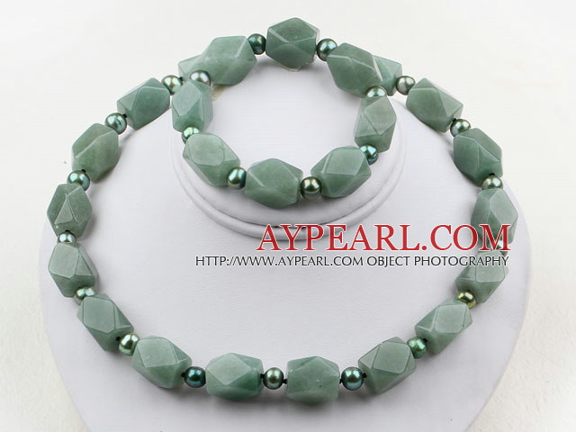Темно-зеленые жемчужины пресной воды и анисового Set Авантюрин (ожерелье и браслет согласованный)