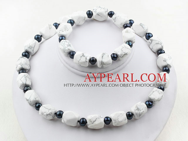 Black Freshwater Pearl and Aniseed Howlite Set ( Necklace and Matched Bracelet )