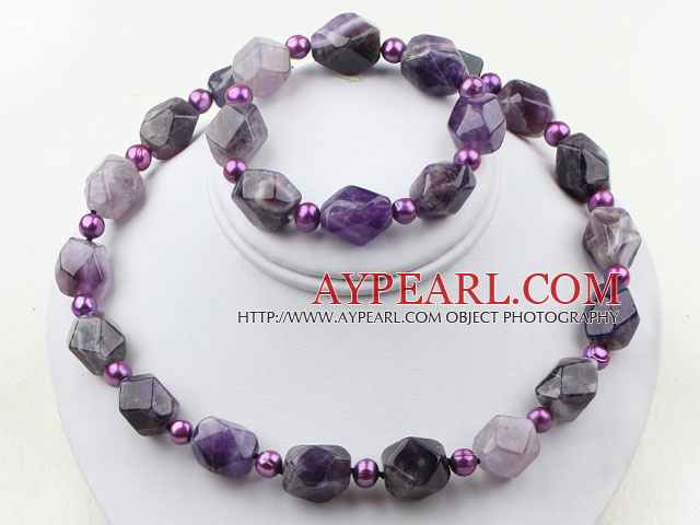 Purple Freshwater Pearl and Aniseed Amethyst Set ( Necklace and Matched Bracelet )