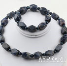 Dark Blue Freshwater Pearl and Aniseed Sodalite Set ( Necklace and Matched Bracelet )