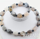 Black Freshwater Pearl and Aniseed Gray Agate Set ( Necklace and Matched Bracelet )