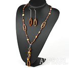 brown pearl crystal and shell necklace earrings set