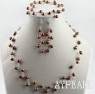 bridal jewelry 6-7mm natural brown rice pearl necklace bracelet earrings set