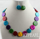 multi color shell disc necklace earrings set