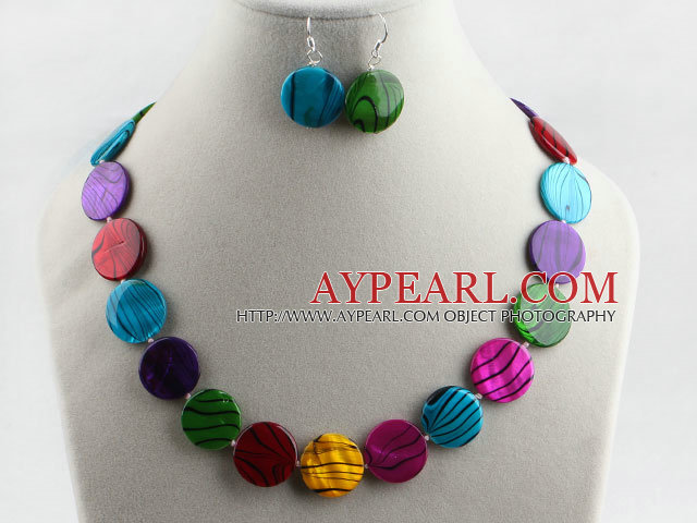 multi color shell disc necklace earrings set