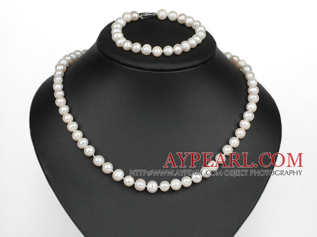 8-9mm white fresh water pearl necklace bracelet set
