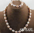 10-11mm white fresh water three color pearl necklace bracelet set