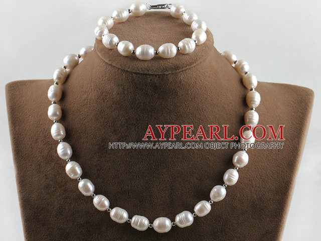 10-11mm white fresh water rice pearl necklace bracelet set