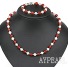 popular white pearl red agate necklace bracelet set