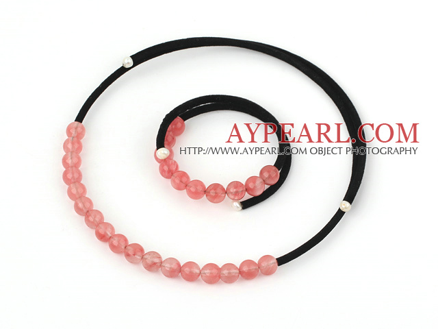 8mm ronde quartz bracelet collier cerise ensemble