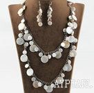 white disc shape shell crystal necklace earrings set