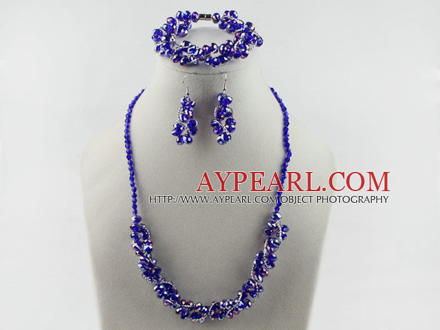 mode lila kristall set (halsband, armband, örhängen) med magnetlås