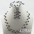 bridal jewelry 6-7mm natural black rice pearl necklace bracelet earrings set