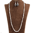 Graceful Long Style Natural White Freshwater Pearl Jewelty Set (Necklace & Earrings)