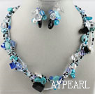 belle perle blanche cristal bleu turquoise Collier et boucles d'oreilles mis en