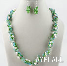 white pearl green crystal necklace earrings set