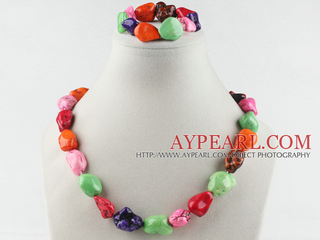 chunky style multi color turquoise necklace bracelet set