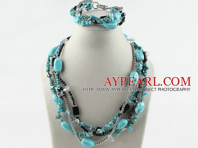 Turquoise and Gray Crystal Set (Necklace and Matched Bracelet)