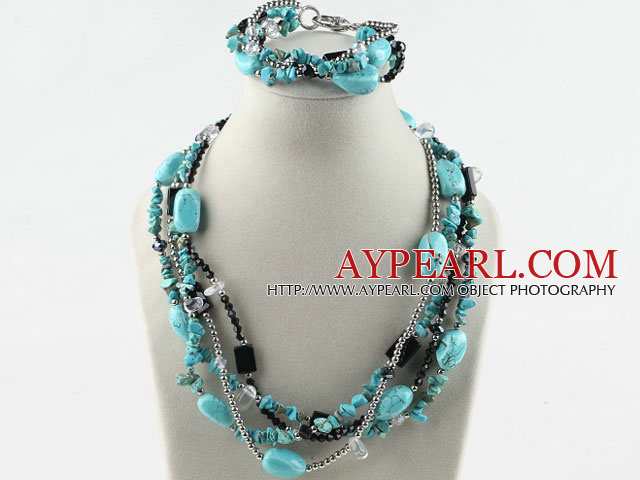 Set Cristal Turquoise et Gray (Collier et bracelet assortis)