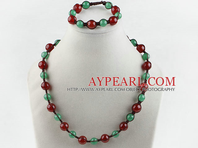 Авантюрин и красный агат наборы (ожерелье и браслет соответствие)