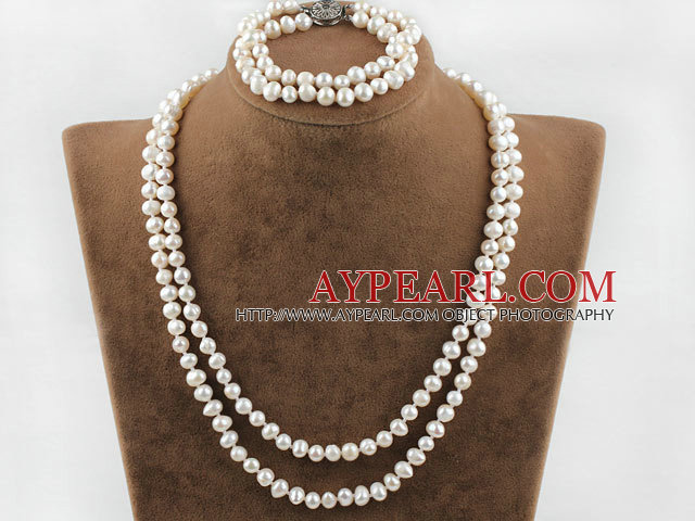 Two Strands Natural White Freshwater Pearl Bridal Sets (Necklace and matched bracelet)